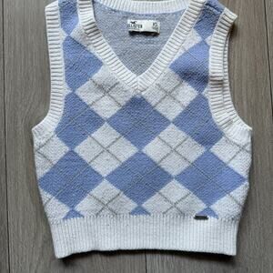Hollister crop sweater vest preppy academia blue argyle junior grandpacore XS